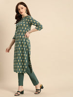 Thumbnail for All About You Women Grey Ikat Printed Pure Cotton Kurta with Trousers & Dupatta - Distacart