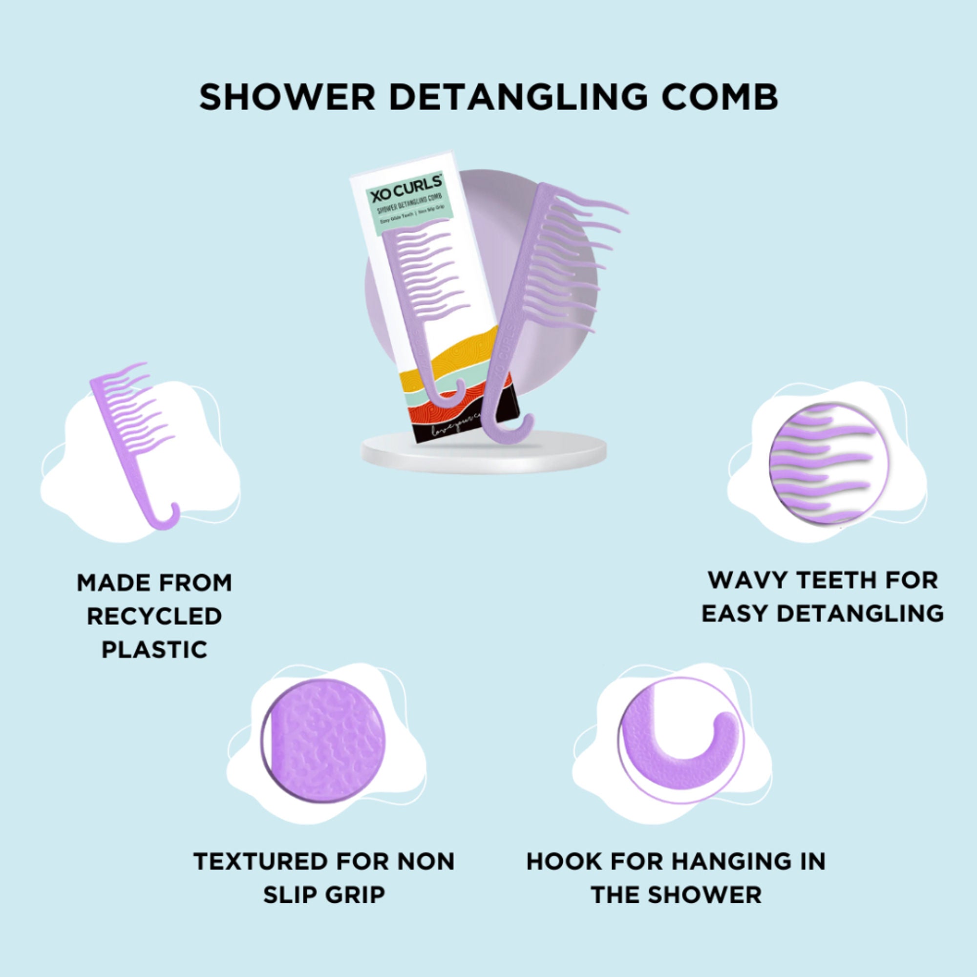XO Curls Shower Detangling Comb - Lavender - Dista