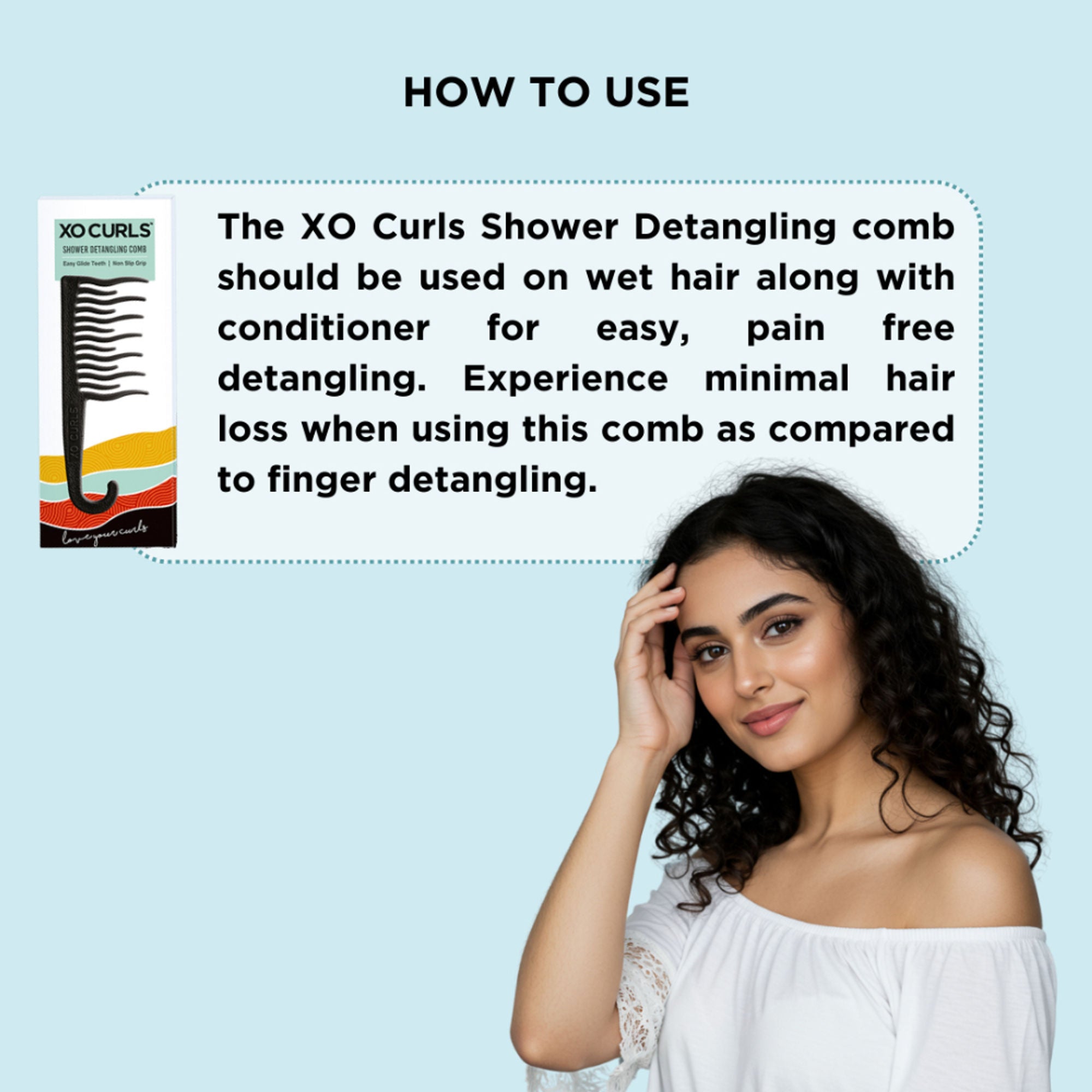XO Curls Shower Detangling Comb - Black - Dista