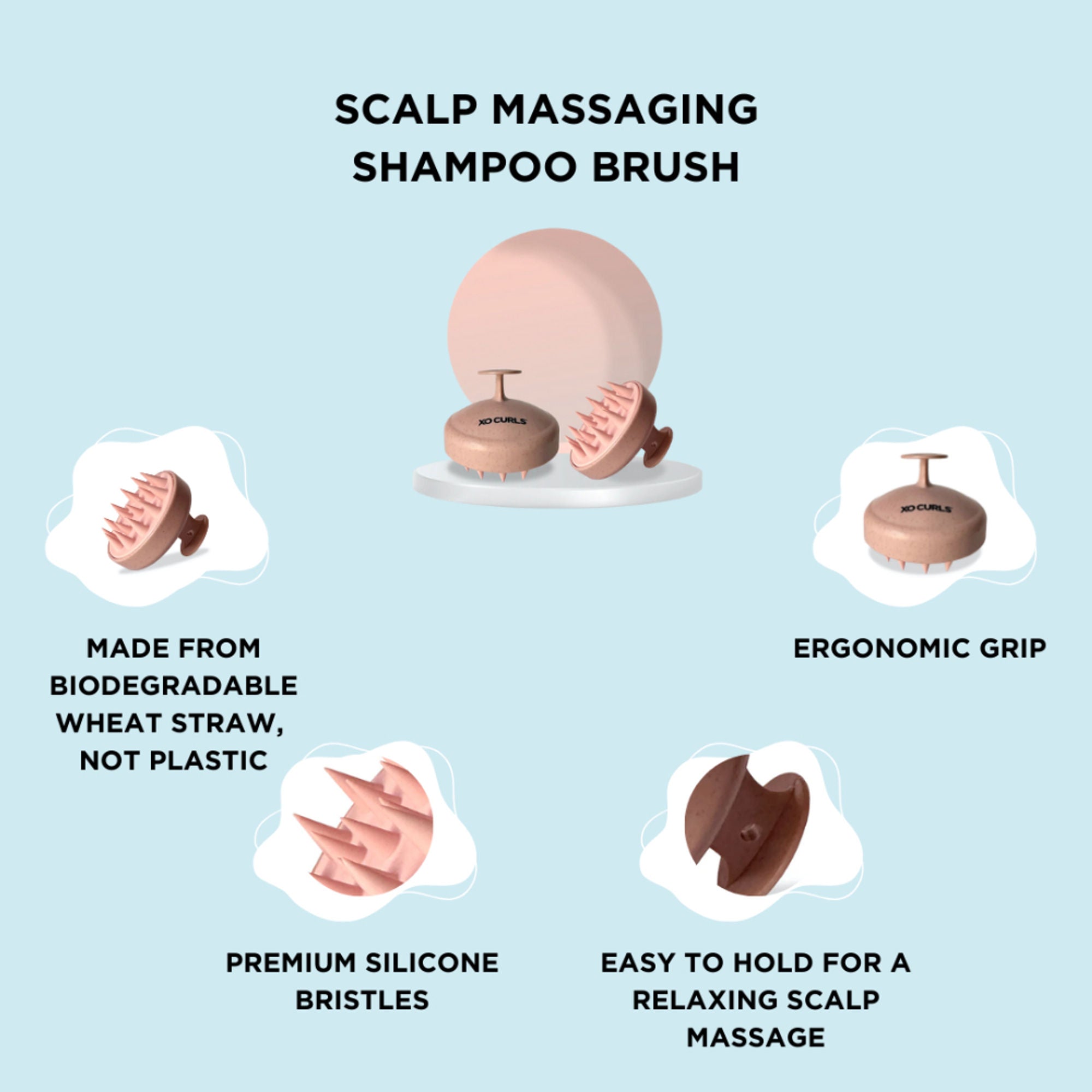 XO Curls Scalp Massaging Shampoo brush - Pink - Dista