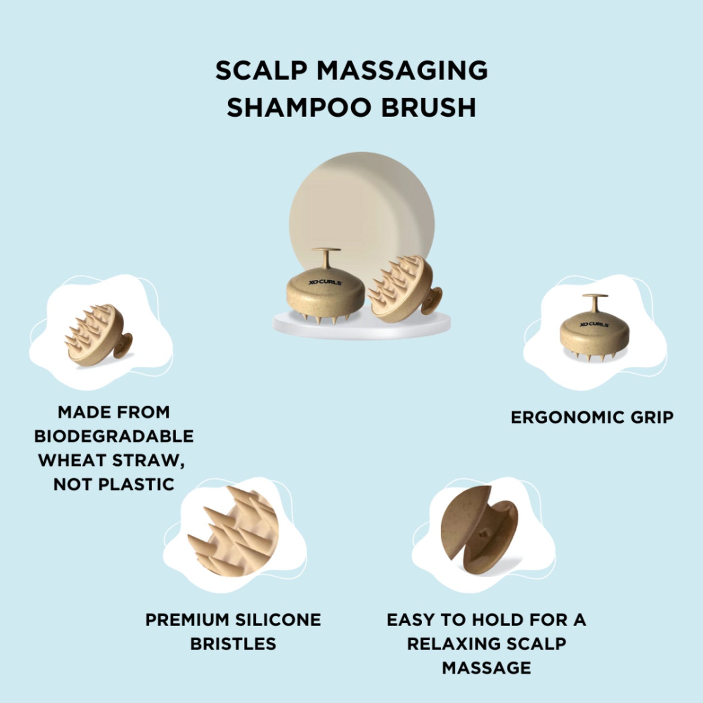 XO Curls Scalp Massaging Shampoo brush - Beige - Dista