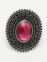 Thumbnail for NVR Women's Pink Silver-Toned German Silver Adjustable Finger Ring - Distacart