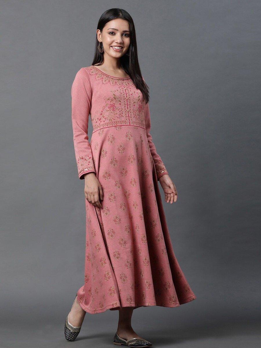 AURELIA Ethnic Motifs Self Design Jacquard Maxi Ethnic Dress