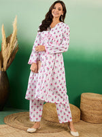 Thumbnail for Sangria Floral Printed Pure Cotton Anarkali Kurta With Trouser - Distacart