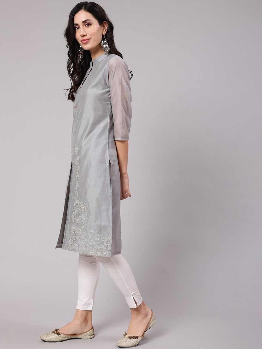 Aks Thread Work Chanderi Silk Kurta - Distacart