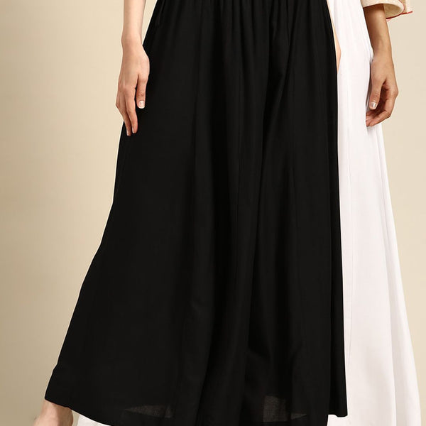 TAG 7 Women Black & White Solid Flared Palazzos - Distacart