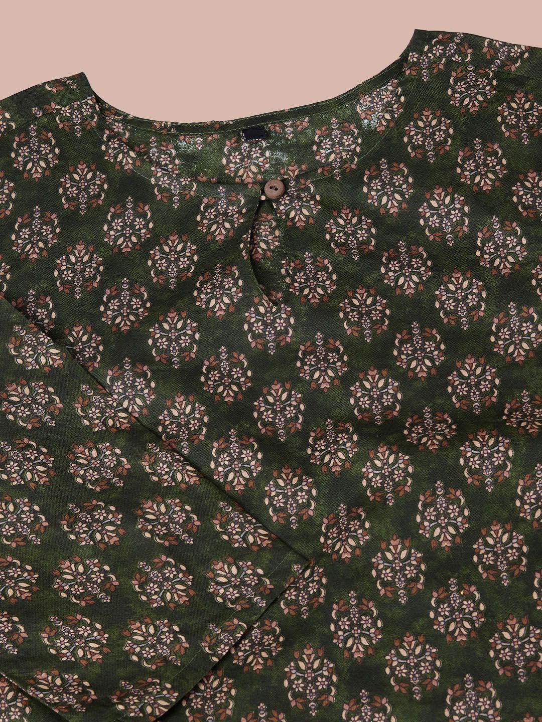 Ode by House of Pataudi Floral Printed Regular Pure Cotton Kurta with Trousers & Dupatta - Distacart