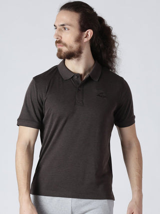 Alcis Men Brown Solid Polo Collar T-shirt - Distacart