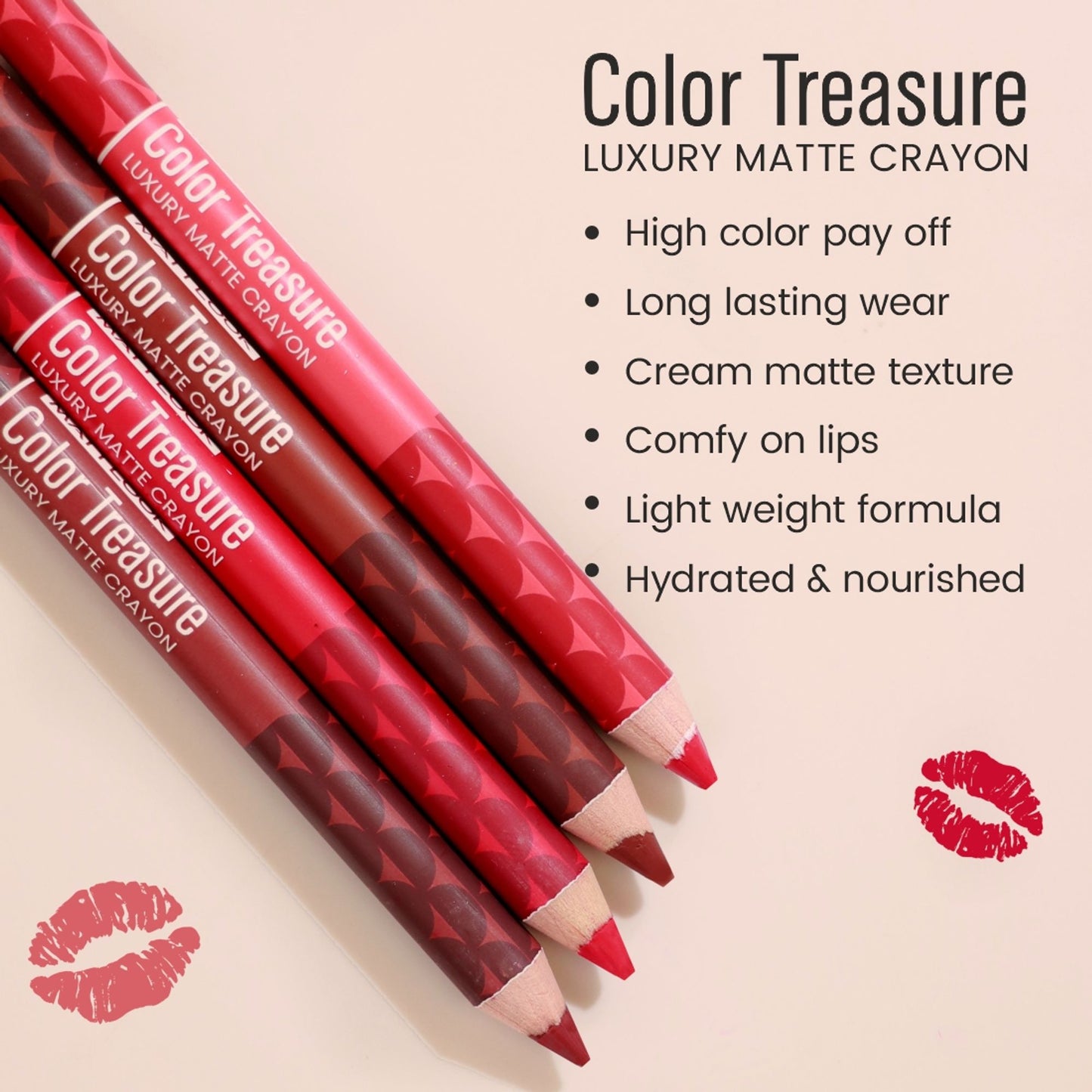 Matt Look Color Treasure Luxury Matte Lip Pencil Crayon - 03 Red Fantasy - Distacart