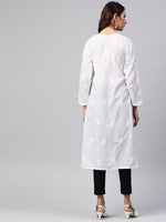 Thumbnail for ADA Women White & Black Chikankari Embroidered Sustainable Handloom Kurta with Trousers - Distacart