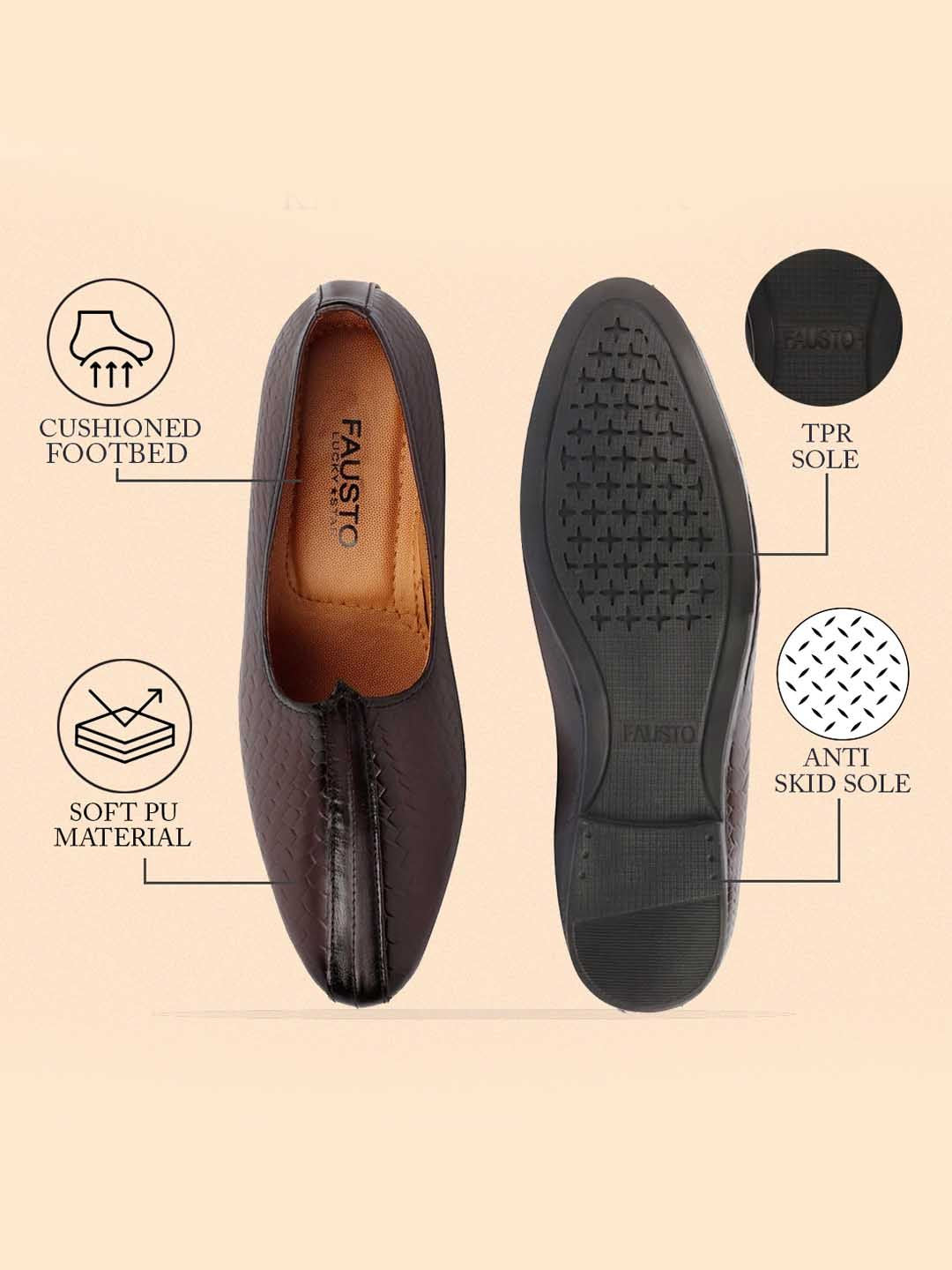 FAUSTO Men Brown Leather Mojaris