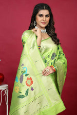 Thumbnail for Jyoti Fashion Women's Parrot Green Paithani Silk Zari Woven Saree with Blouse - Distacart