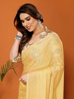 Thumbnail for Partywear Designer Yellow Polyester Zari Fancy Saree - Starwalk - Distacart