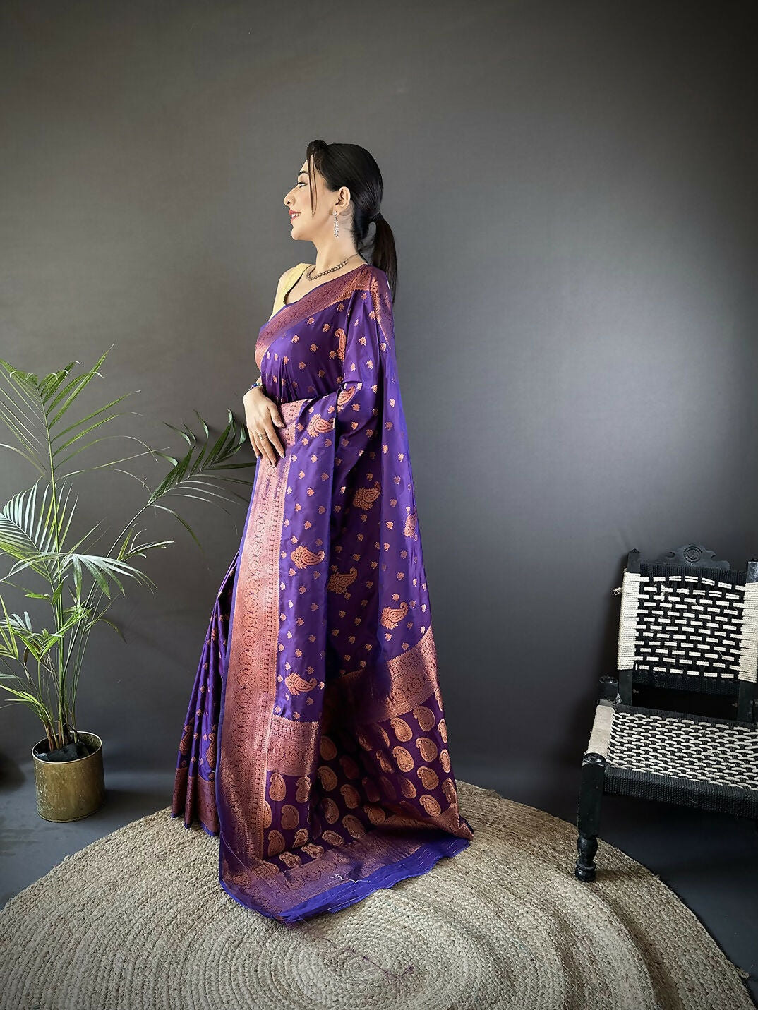 Joban Fashion Banarasi Purple Woven Soft Silk Saree