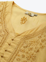 Thumbnail for ADA Women Beige & Black Ethnic Motifs Embroidered Chikankari Handloom Kurta with Trousers - Distacart