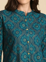 Thumbnail for Anubhutee Women Teal Blue & Beige Ethnic Motifs Printed Straight Kurti - Distacart