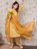 Thumbnail for Ode by House of Pataudi Floral Printed Regular Pure Cotton Kurta with Trousers & Dupatta - Distacart