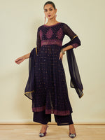 Thumbnail for Soch Ethnic Motifs Embroidered Sequined Kurta with Palazzos & Dupatta - Distacart