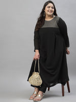 Thumbnail for Sztori Plus Size Ethnic Motif Foil Printed Straight Georgette Kurta with Trousers - Distacart