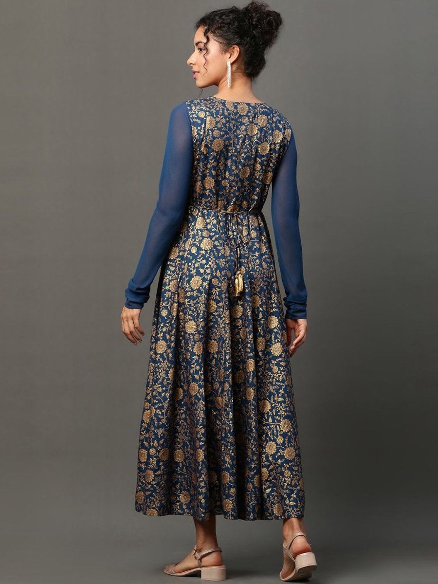 AURELIA Floral Printed Sequinned A-Line Ethnic Dress
