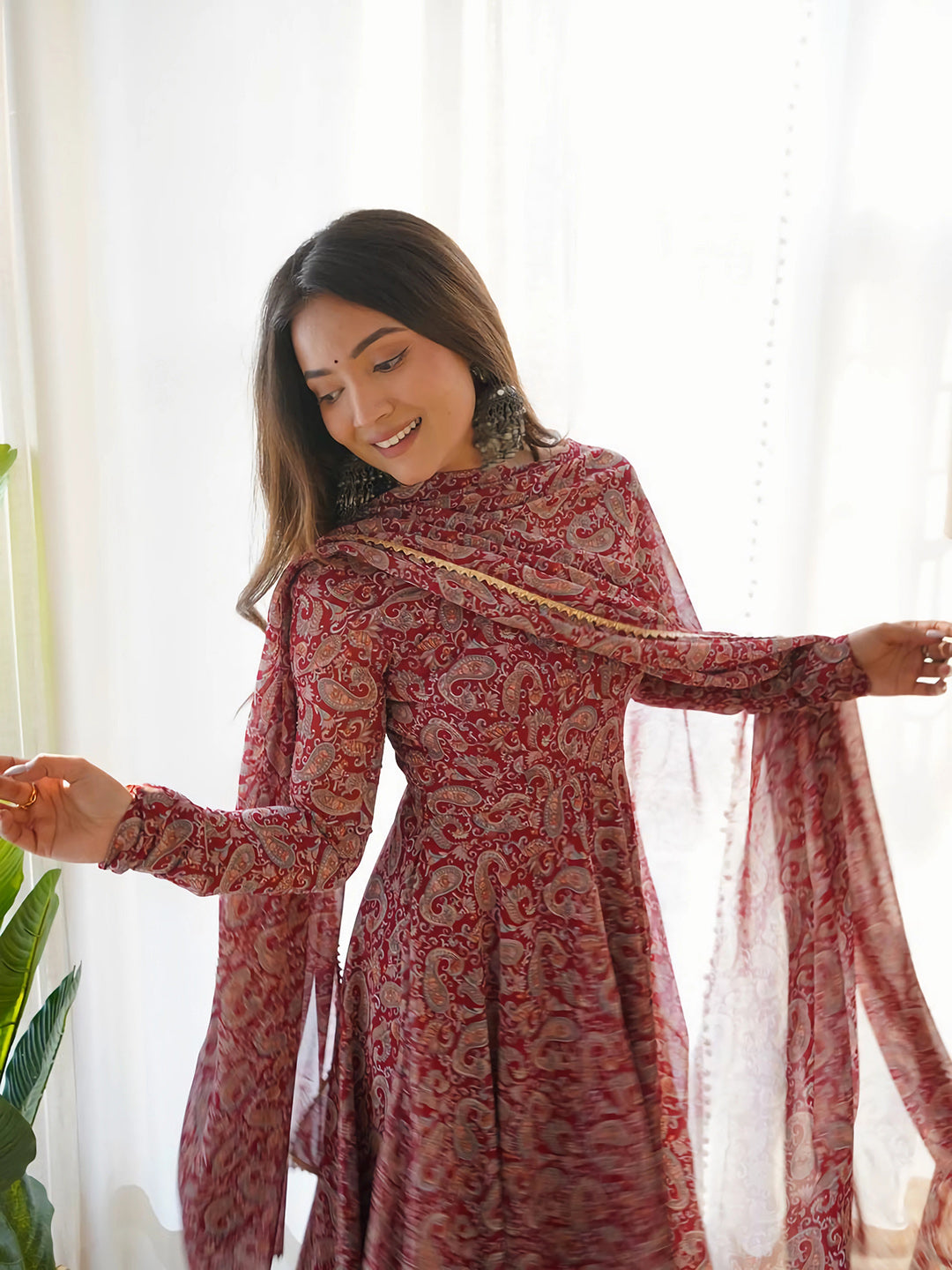 Kalini Paisley Printed Gotta Patti Anarkali Kurta with Trousers & With Dupatta - Distacart