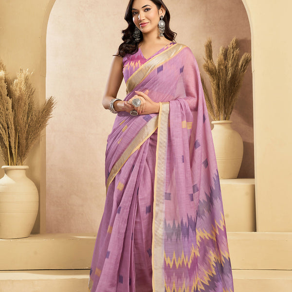 Vastranavya Onion Pink Digital Printed Linen Ready To Wear Pocket Saree with Unstitched Blouse - Distacart