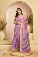 Thumbnail for Vastranavya Onion Pink Digital Printed Linen Ready To Wear Pocket Saree with Unstitched Blouse - Distacart