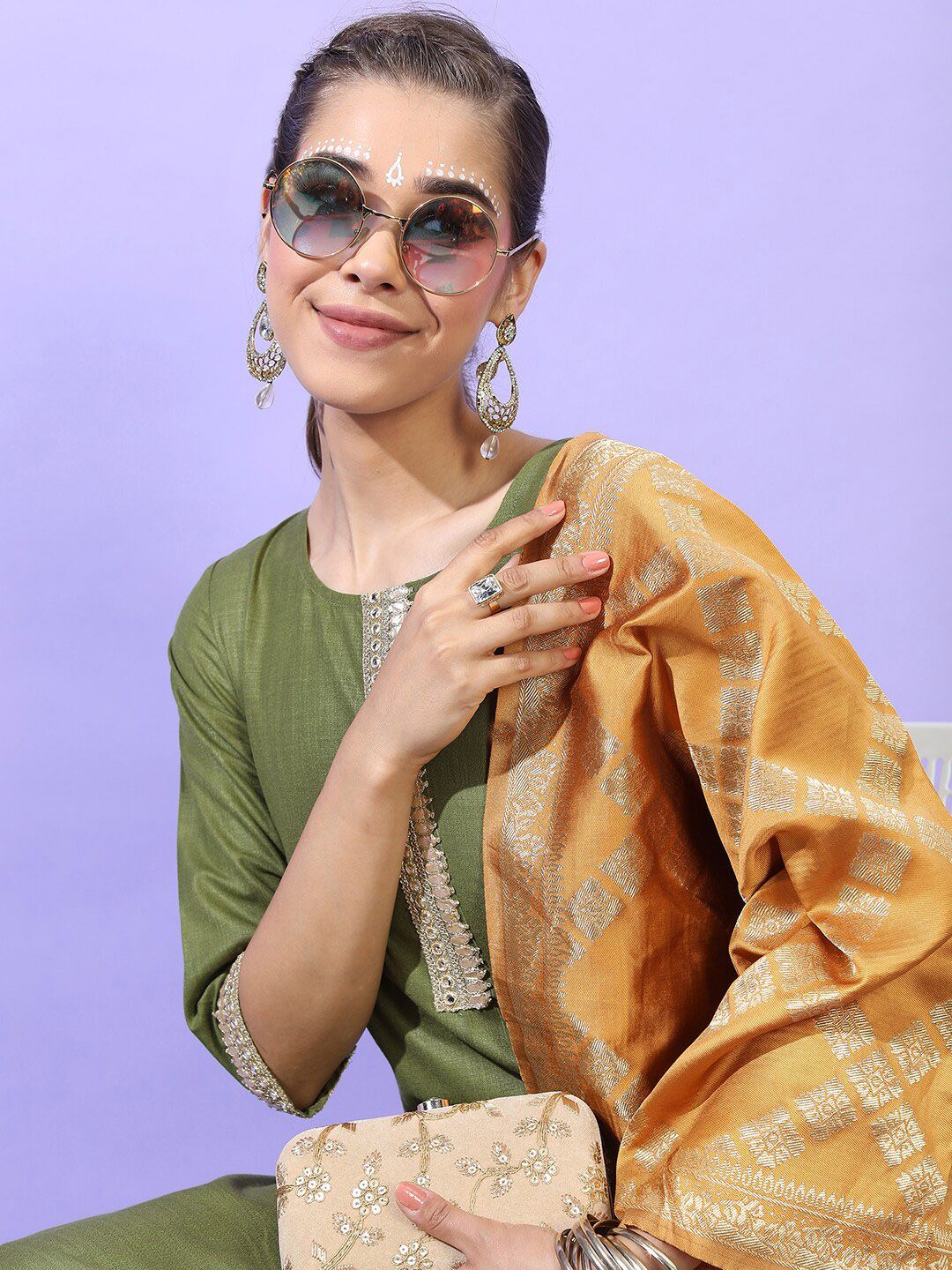 Vishudh Women Green Panelled Kurta with Trousers & With Dupatta - Distacart