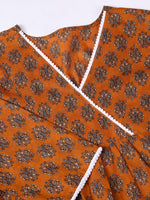 Thumbnail for Ode by House of Pataudi Floral Printed Angrakha Pure Cotton Kurta with Trousers - Distacart