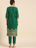 Thumbnail for All About You Women Green & Gold Printed Regular Kurta with Trousers - Distacart