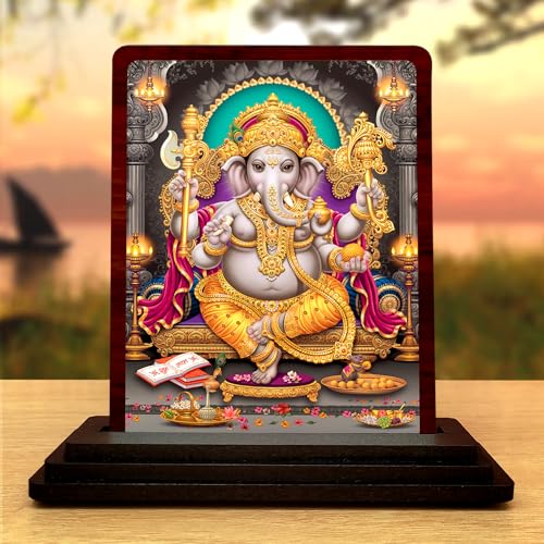 Ganesha Wooden Idol - Glossy Finish/Size 5x4 in - Murti for Mandir Statue for Office Desk