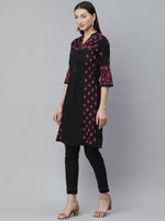 Thumbnail for ADA Women Black & Pink Chikankari Hand Embroidered Sustainable Handloom Kurta with Trousers - Distacart