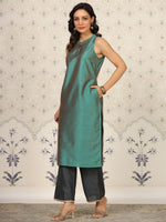 Thumbnail for Ode by House of Pataudi Keyhole Neck Kurta With Palazzos - Distacart