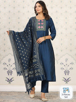Thumbnail for Ode by House of Pataudi Ethnic Motifs Yoke Design Kurta With Trousers & Dupatta - Distacart