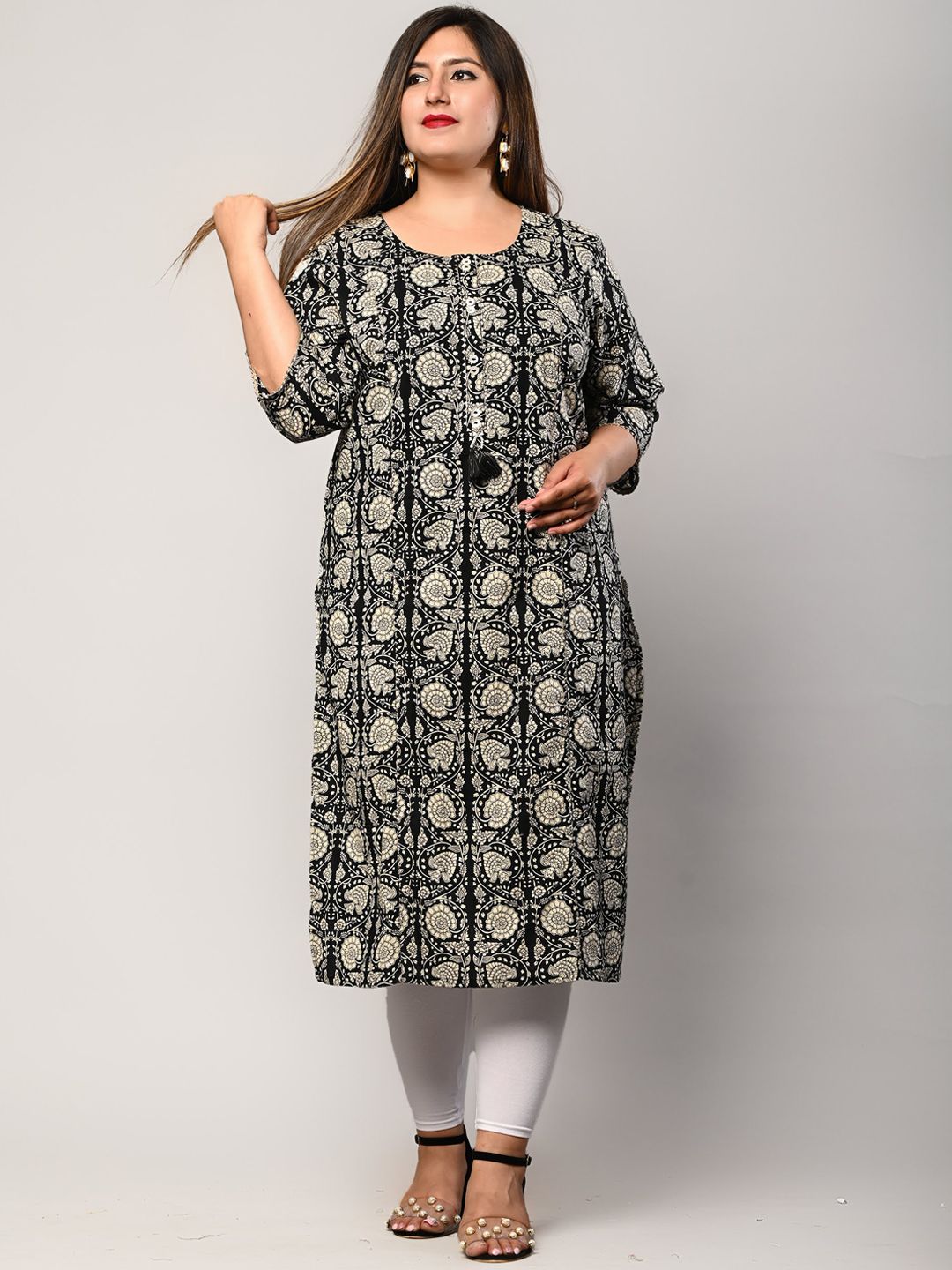 Swasti Women Black Ethnic Motifs Printed Flared Sleeves Floral Kurta - Distacart