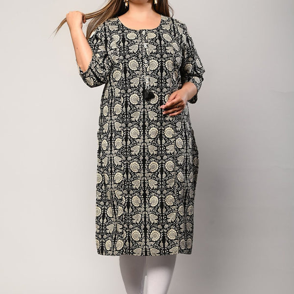 Swasti Women Black Ethnic Motifs Printed Flared Sleeves Floral Kurta - Distacart