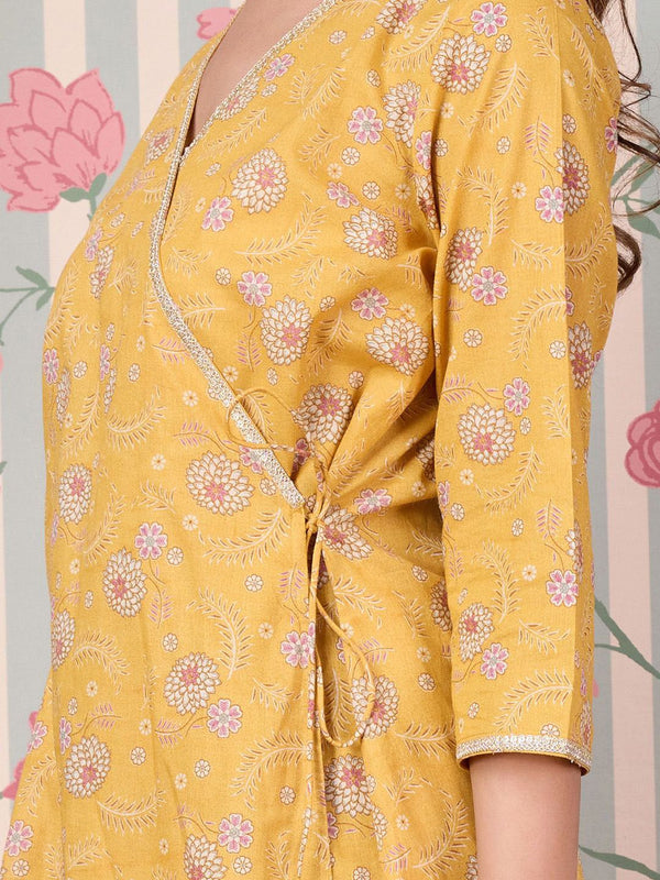 Ode by House of Pataudi Floral Printed Regular Pure Cotton Kurta with Trousers & Dupatta - Distacart