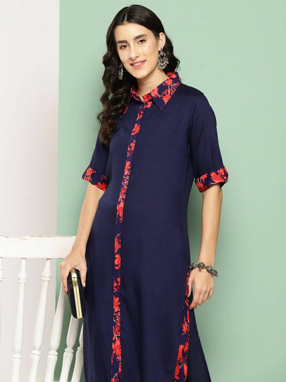 Ahalyaa Womens Kurta Set - Navy Blue - Distacart