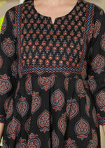 Thumbnail for Jaimini Women Cotton Printed Round Neck 3/4 Sleeves Calf Length Flared Kurta Pant And Dupatta Set - Dista