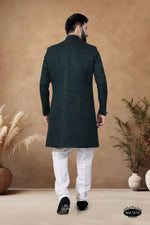 Thumbnail for Joban Fashion Men's Green Straight Silk Thread & Sequence Embroidery All Over Indo-Western Kurta Set - Distacart