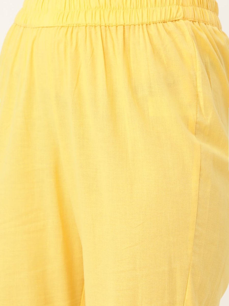 Anouk Women Yellow Ethnic Motifs Embroidered Panelled Pure Cotton Kurta with Trousers - Distacart