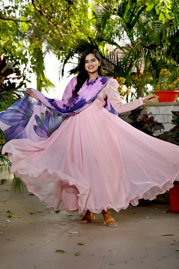 Aastha Fashion Women's Baby Pink Tebby Silk Anarkali Dress with Dupatta - Distacart