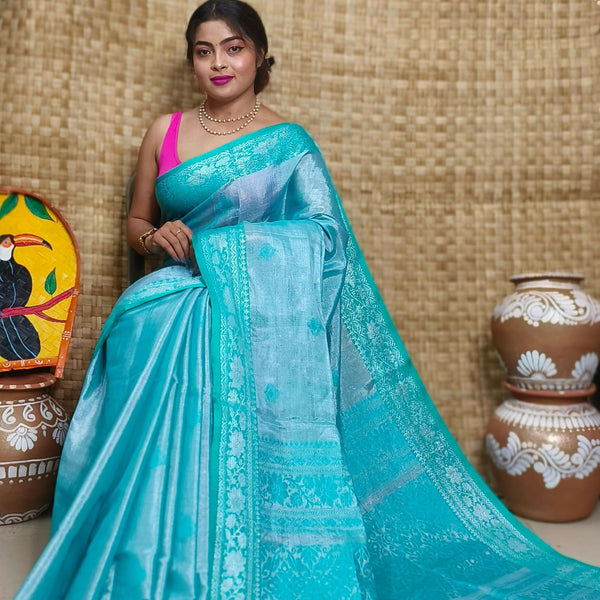 Exclusive Collection Sea Green Beautiful Tissue Benarasi Saree