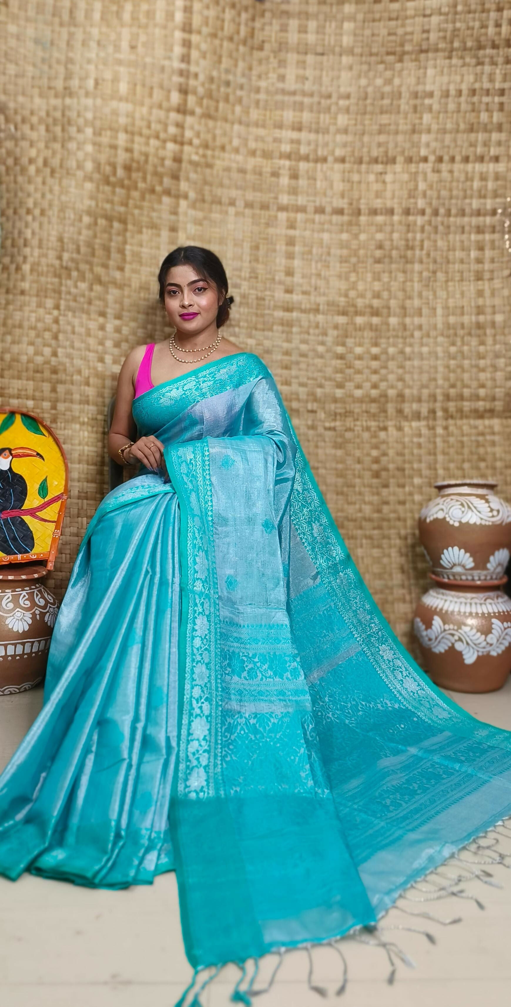 Exclusive Collection Sea Green Beautiful Tissue Benarasi Saree - Dista