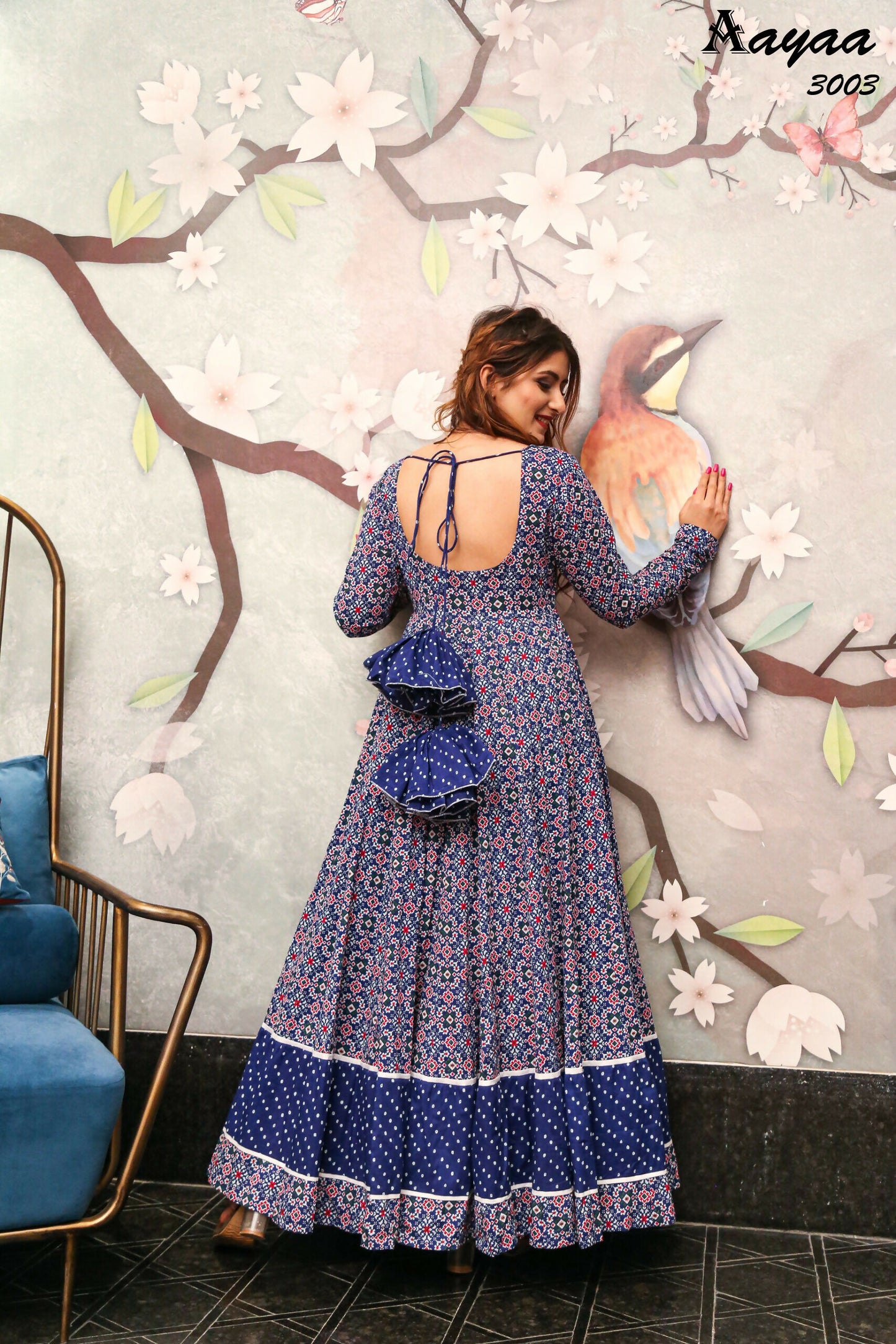 Aayaa Pure Ab Cotton Gown With Heavy Digital Print - Multi Color - Distacart