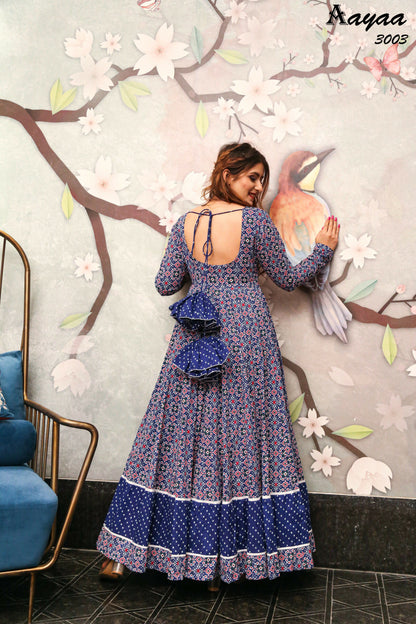 Aayaa Pure Ab Cotton Gown With Heavy Digital Print - Multi Color - Distacart