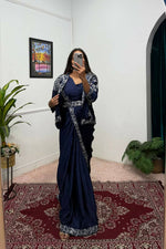 Thumbnail for Teeya Creation Blue Color Chinon Silk Wedding Wear Ready To Wear Saree With Koti - Distacart