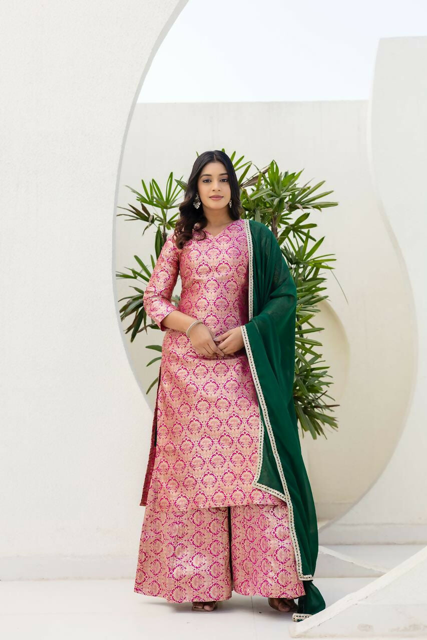 Joban Fashion Pink Jacquard Embroidered Sharara Set - Distacart