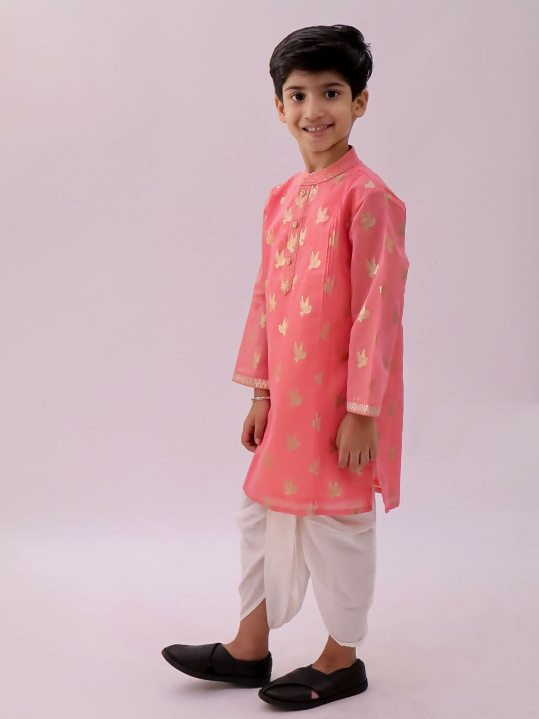 Lil Drama Mishti Peach Kurta Dhoti Set For Boys