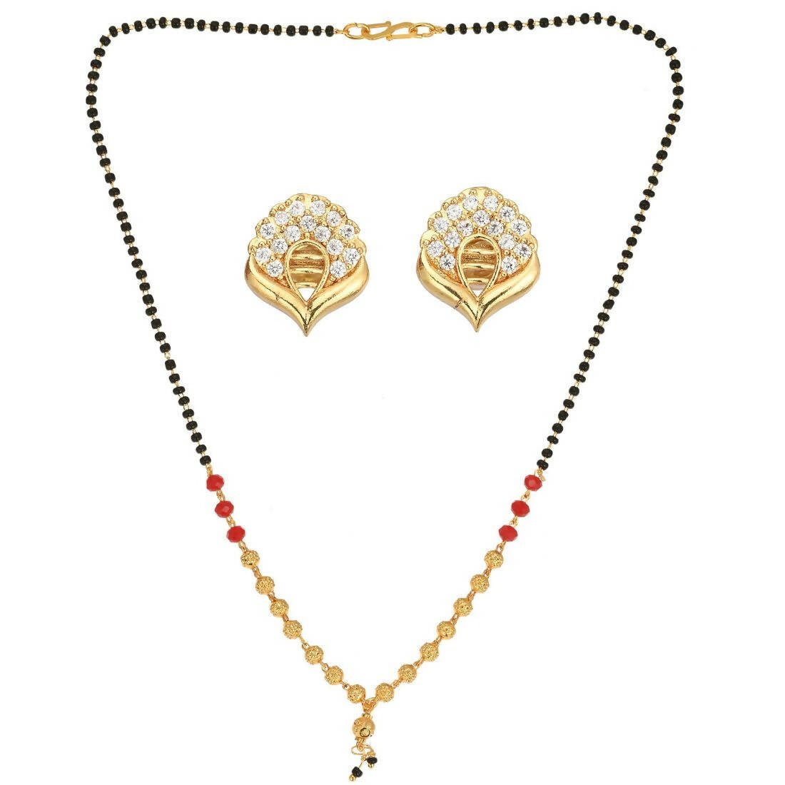 AanyaCentric Gold Plated Short Mangalsutra Set with Earrings - Distacart